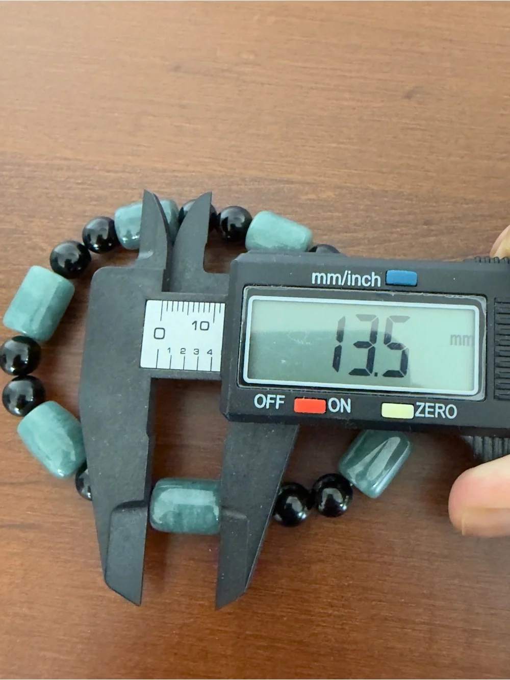 Blue Water Jade Barrel and Black Obsidian Bead Stretchable Bracelet